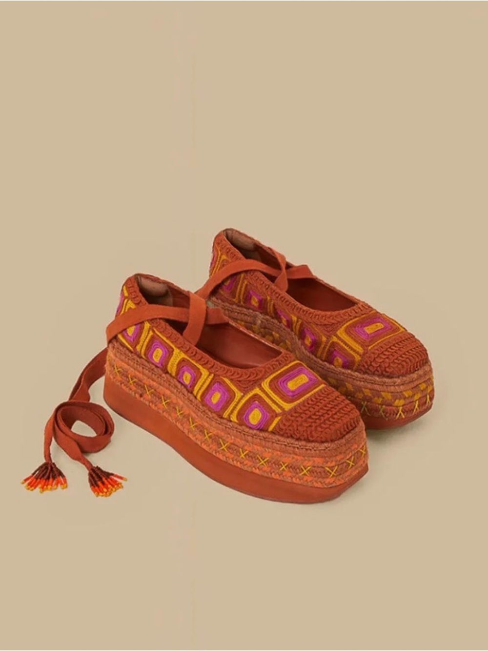 Women’s Rust Orange Embroidered Platform Mary Jane Shoes
